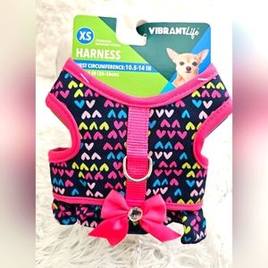 Dog Harness w Multi Colors on Black & Big Pink Bow w Bling